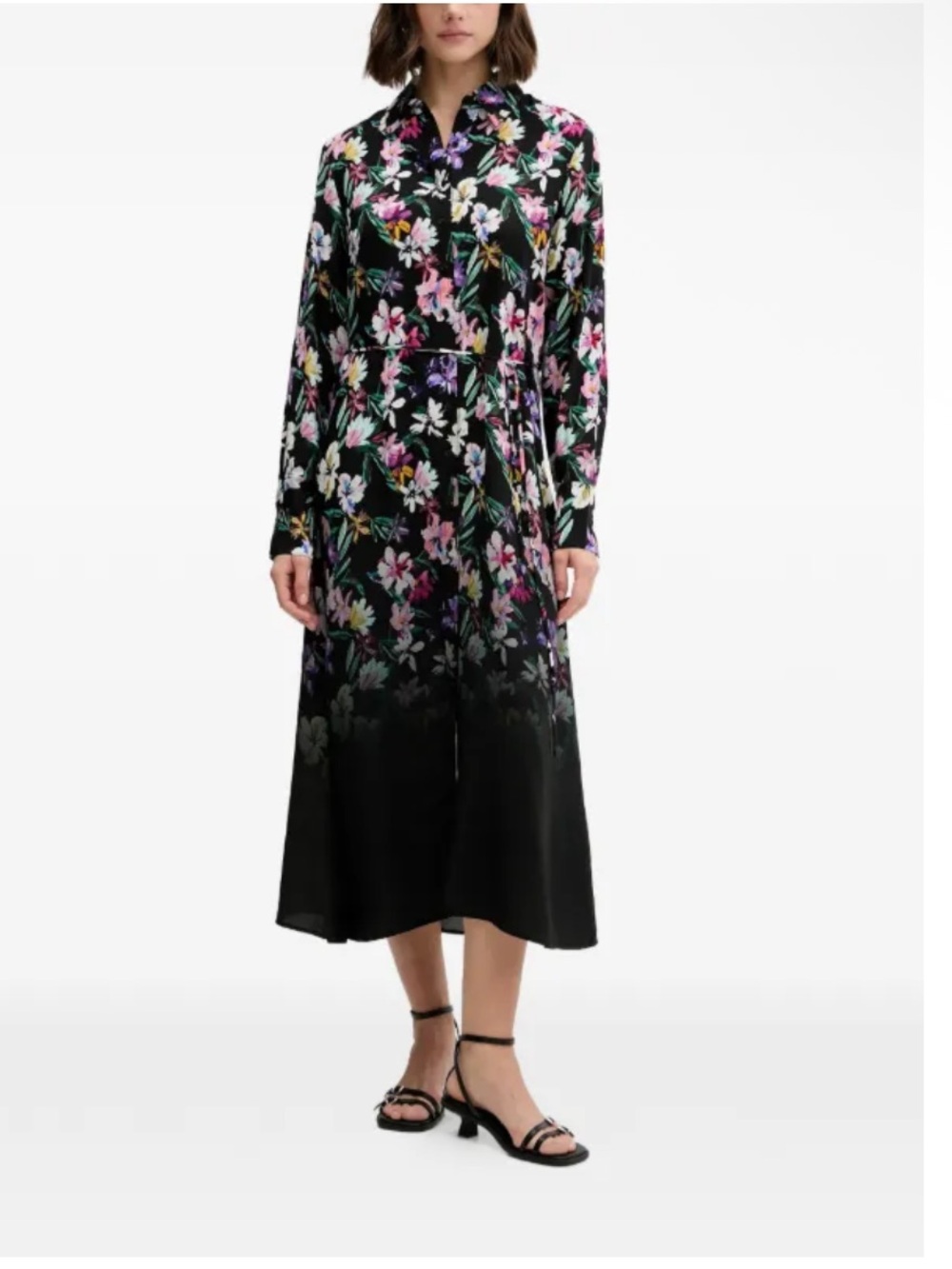 Desigual Black Floral Long-Sleeve Midi Dress